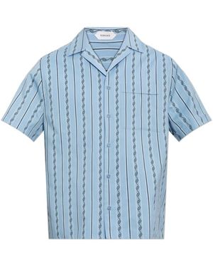 Versace Overhemden ,Blauw ,Katoen Jacquard Katoen-Zijde Regular Shirt