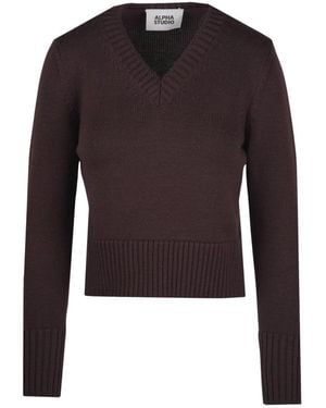 Alpha Studio V-Neck Knitwear - Black