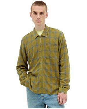 Stussy Jassen ,Groen ,Katoen Geruit Katoenen Shirt Met Rits