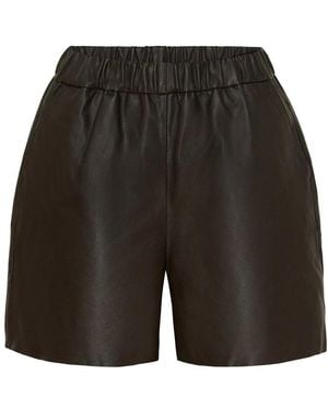 Notyz Dunkelbraune Leder-Shorts - Schwarz