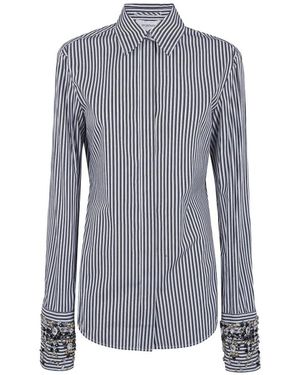 Sportmax Overhemden ,Veelkleurig ,Katoen Gestreepte Blouse Met Versiering - Blauw