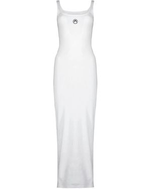 Marine Serre Kleedjes ,Wit ,Katoen Moon Logo Ribbed Jersey Jurk