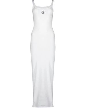 Marine Serre Kleedjes ,Wit ,Katoen Moon Logo Ribbed Jersey Jurk