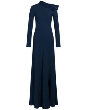 Alberta Ferretti Lange Jurk Met Blote Schouders En Split - Blauw