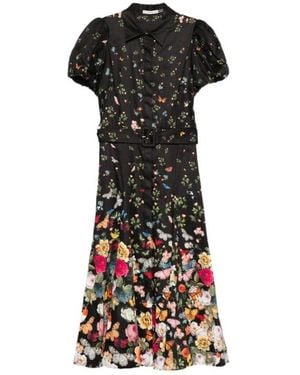 Alice + Olivia Belted Floral Shirt Dress - Schwarz