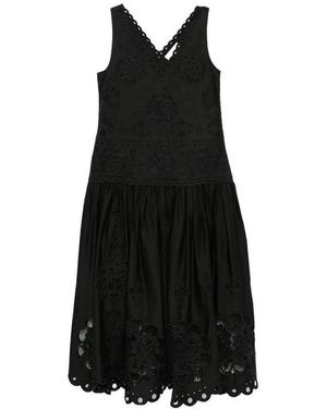 Sea Jurk Met V-Hals En Broderie Anglaise Lengte Tot Op De Kuit - Zwart