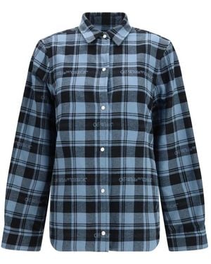 Off-White c/o Virgil Abloh Overhemden ,Veelkleurig ,Katoen Ruit Flanellen Gewatteerd Overshirt - Blauw