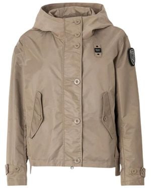Blauer Nylon Parka Jas Met Capuchon - Naturel