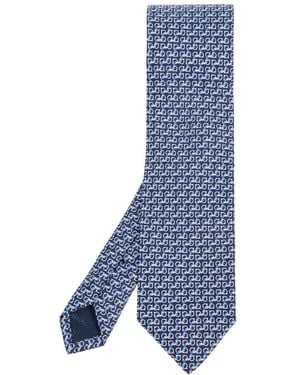 Ferragamo Accessoires ,Blauw ,Leer Gancini String Print Zijden Stropdas