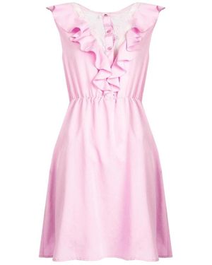 Liu Jo Kleedjes ,Roze ,Leer Fitted Mini Jurk Met Kant En Ruches