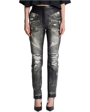 Balmain Denim Print Leren Broek - Grijs