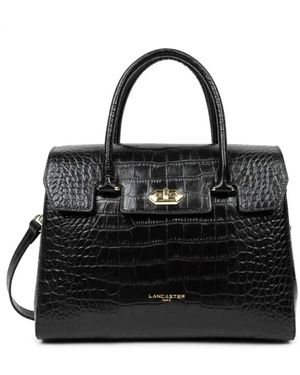Lancaster Exotische Croco Klapphandtasche Schwarz