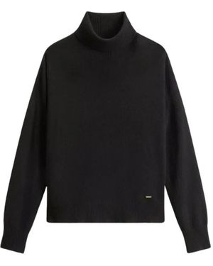 Woolrich Truien & Vesten ,Zwart ,Comfort Wool Cash Turtleneck