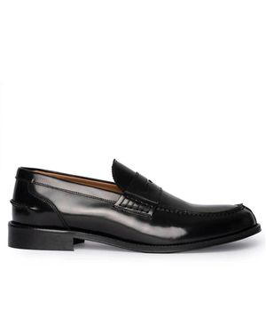 Exton Klassische Lederslipper - Schwarz
