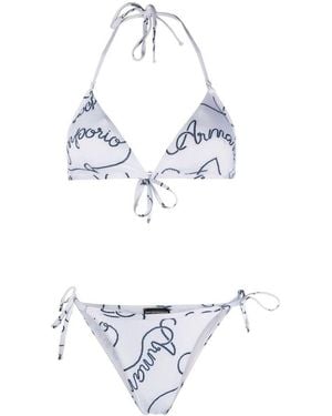Emporio Armani Blaues logo bikini set weiß