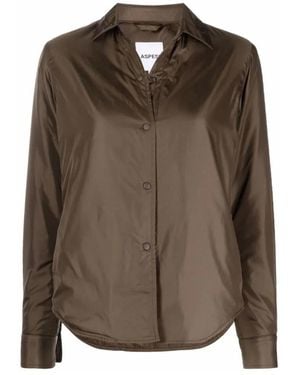 Aspesi Gewatteerd Overshirt Militair Groen Drukknoopsluiting - Bruin