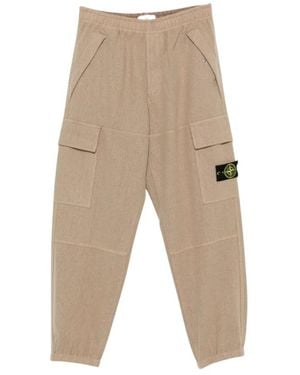 Stone Island Broeken ,Wol Logo Patch Cargo Pocket Joggers - Naturel
