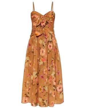 Zimmermann Mahon Tie Front Midi Jurk - Bruin