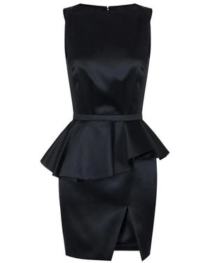 Elisabetta Franchi Kleedjes ,Zwart ,Polyester Mini Jurk Van Gazarstof Met Ruche