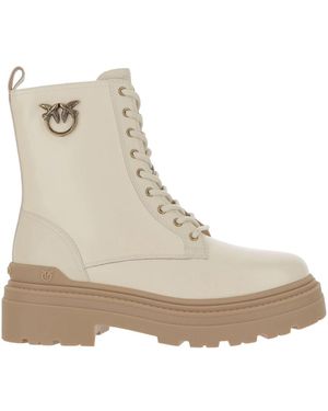 Pinko Lace-Up Boots - Natural