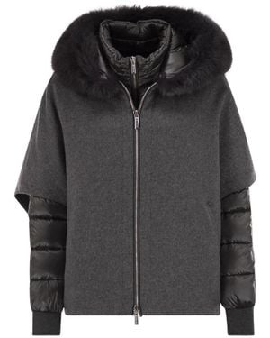 Moorer Jassen ,Grijs ,Wol Korte Cape Met Afneembare Donzen Jas - Zwart