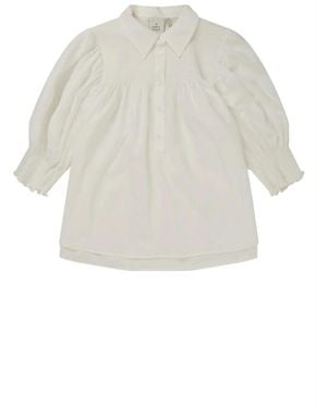 Munthe Feminine Smocked Sleeve Blouse - White