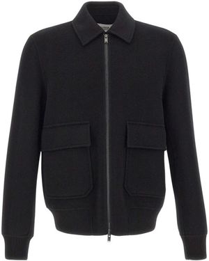 Alpha Studio Jassen ,Zwart ,Wol Wol Kever Jas Met Stretch Gebreide Inzetstukken - Blauw