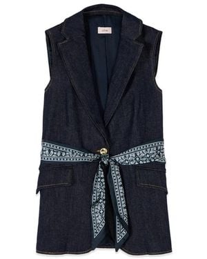 Oltre Denimweste Mit Schal-Gürtel - Blau