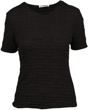 Jil Sander Tops ,Zwart ,Gekreukelde Stretch Blouse