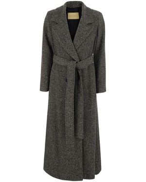 Momoní Jassen ,Grijs ,Wol Geknopt Houndstooth Jas - Zwart
