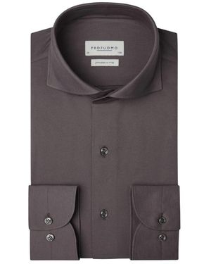 Profuomo Overhemden ,Paars ,Katoen X-Cutaway Sf Shirt - Bruin