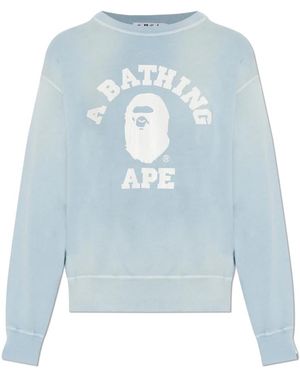 A Bathing Ape Hoodies & Sweatvesten ,Blauw ,Katoen Logo Sweatshirt