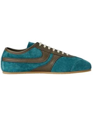 Dries Van Noten Schoenen ,Blauw ,Leer Suede Panel Sneakers - Groen