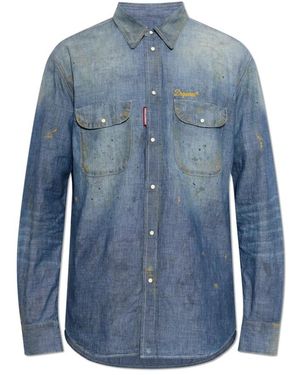 DSquared² Overhemden ,Blauw ,Denim Denim Shirt Met Vintage-Effect