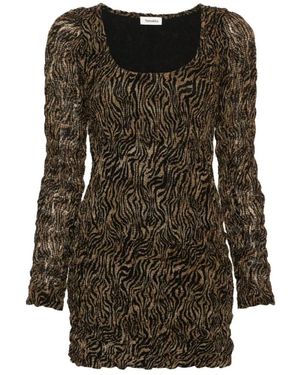 Nanushka Frensi Smocked Chiffon Mini Jurk - Bruin