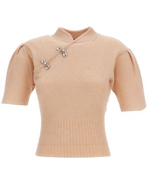 Simone Rocha Verzierter Kaschmirpullover Mit Mandarinkragen - Natur
