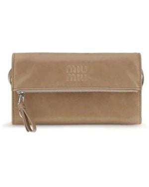 Miu Miu Tassen ,Leer Embossed Logo Leather Clutch Bag - Naturel