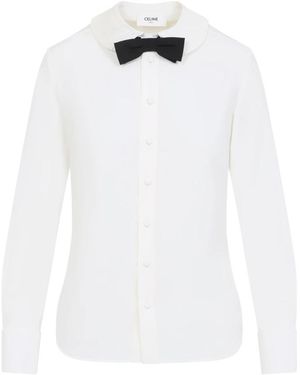 Celine Ivory Weißes Acetat Hemd Mit Schleife