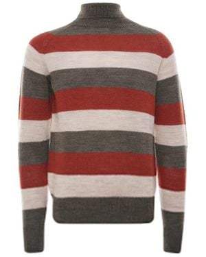 Nigel Cabourn Gestreifter, Nahtloser Rollkragenpullover - Rot