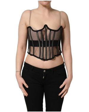Dolce & Gabbana Black Sheer Tulle Bodysuit Cropped Corset Top