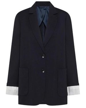 Seventy Einreihige Jacke Aus Elastischer, Kühler Wolle - Blau