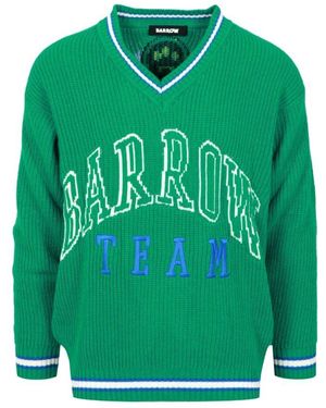 Barrow Er Pullover mit V-Ausschnitt und Jacquard-Logo - Grün