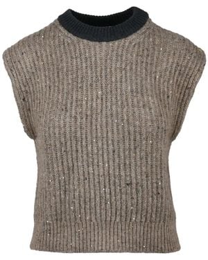 Brunello Cucinelli Jassen ,Katoen Gebreide Vest - Grijs