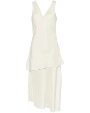 Barena Asymmetric Hem Sleeveless V-Neck Dress - Weiß