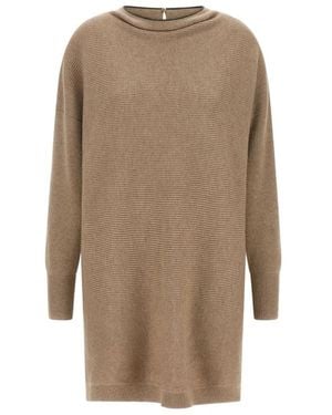 Brunello Cucinelli Kleedjes ,Bruin ,Katoen Gebreide Jurk Met Ribbels