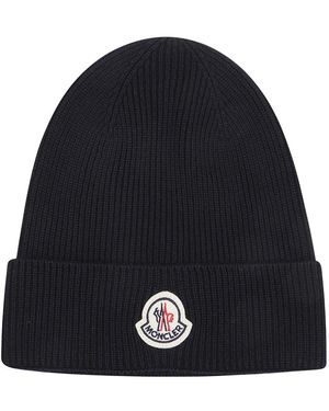 Moncler Accessoires ,Blauw ,Logo Tricot Muts