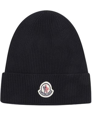 Moncler Accessoires ,Blauw ,Logo Tricot Muts