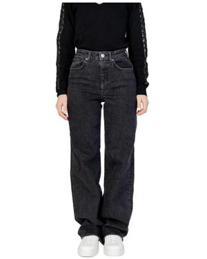 ONLY Jeans ,Zwart ,Denim Jeans Met Wijde Pijpen En Hoge Taille