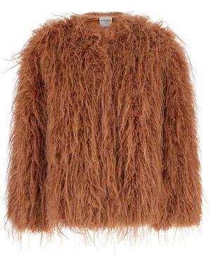 forte_forte Jassen ,Bruin ,Shearling Jas Met Ronde Hals