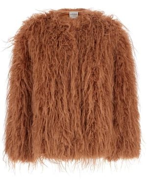 forte_forte Jassen ,Bruin ,Shearling Jas Met Ronde Hals